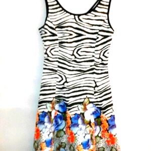 Neimans Skater Dress Scuba Fabric Zebra Blak White Size Small NWT